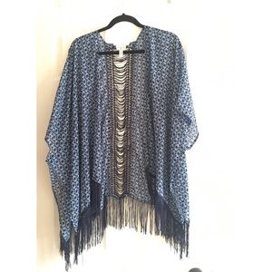 BCBGeneration Blue Fringe Boho Kimono Coverup